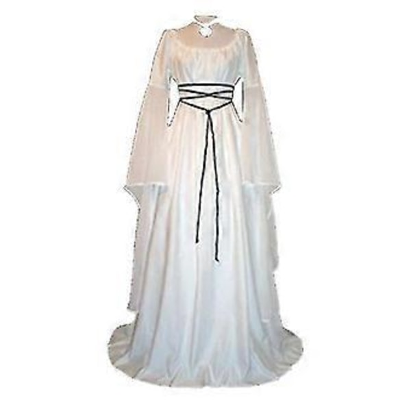 Dame Halloween Renaissance Middelalder Maxi Kjole Gotisk Kostume A(XL Hvid)