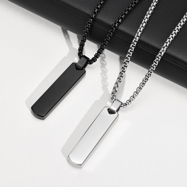 2PCS Bar Halskjede for Menn Sølv/Svart Bar Anheng Rustfritt Stål