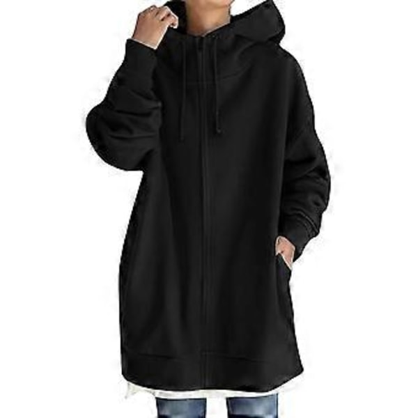 Dame Lynlås Hættetrøjer Y2k lange Sweatshirts (S Sort)