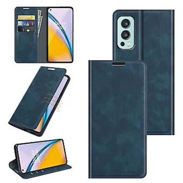 Til OnePlus Nord 2 5G Magnetisk Sugning Læderetui (Mørkeblå)