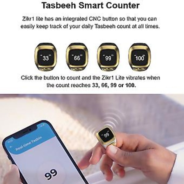 iQibla Zikr 1 Lite Bøn for Smart Tally Counter Ring Muslim Digital for Tid R(Kaffe)