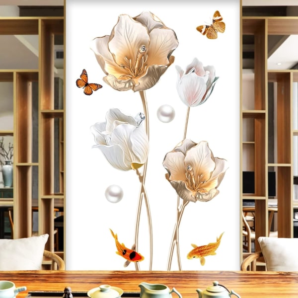 Klistermärke Väggmålning Papillons Tulipe Dorée Klistermärken Muraux Fleurs Pou