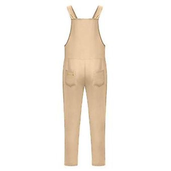 Dame vår sommer casual løse lange bib bukser jumpsuits baggy bomullslin look romper overalls bukser pluss størrelse (4XL khaki)