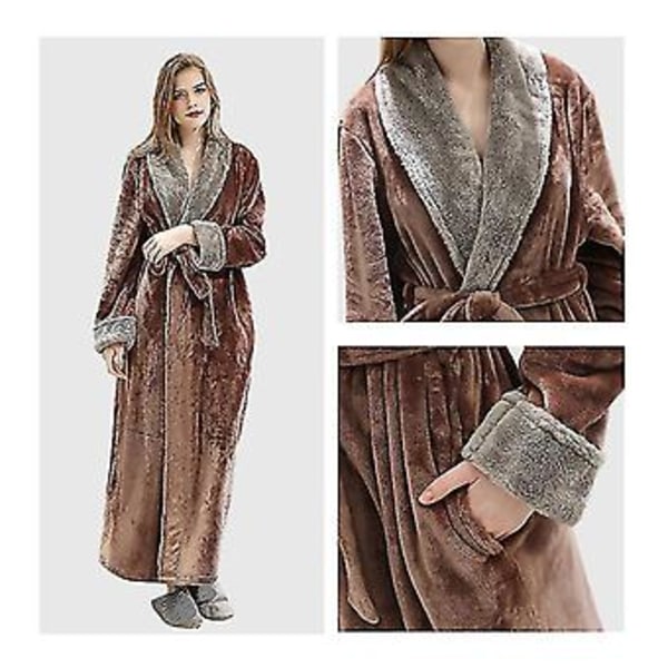 Dammorgonrock Badrocka Varma Mjuk Fleece Långa Robar Nattklänning (M Kaffe)