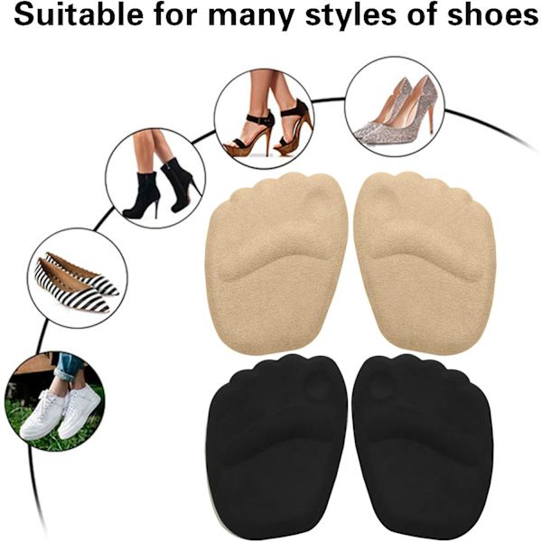 Aprikos + Svart 2 Par Gel Inläggssulor Framfotsplatta, Halkfri Metatarsalplatta, Framfotsplatta, Metatarsal