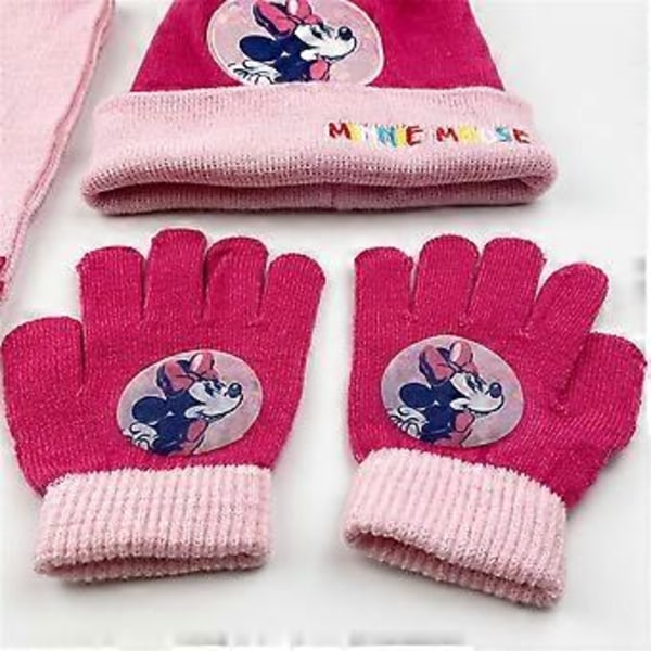 Vintervarm stickad mössa, halsduk och vantar med pompom för små flickor - Frozen Elsa Anna Minnie (D)