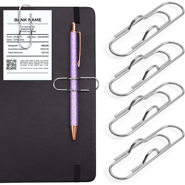6 stk. sølvfarvede metalpenneklips, rustfrit penneklips, metalpenneholder