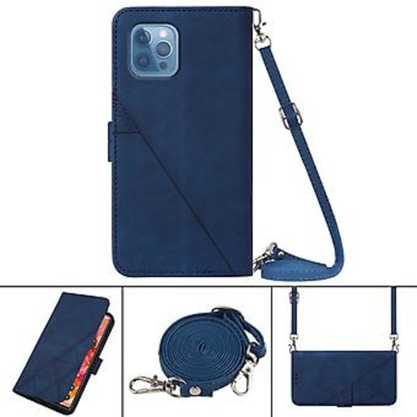 Crossbody-veske med preget design for iPhone 12 Pro Max (Blå)