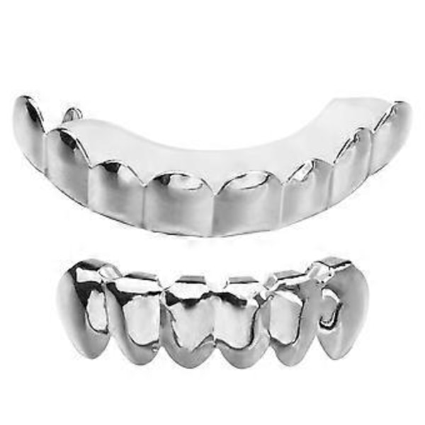 1 Set / 8 st Hiphop Halloween Tandproteser Tandprydnader Roliga Cosplay Rekvisita för Fest Festival (Silver)