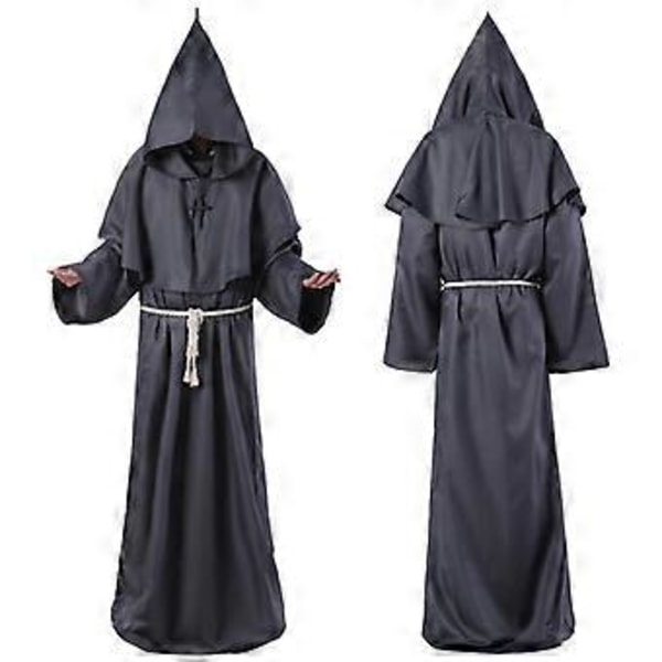 Halloween Keskiaikainen munkki asu kaapu munkki velho pappi cosplay asu (XL harmaa)