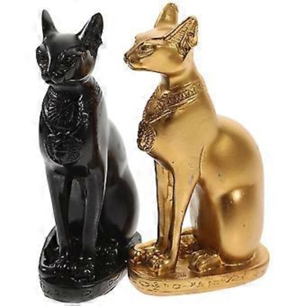 2 stk. Antikk Egyptisk Katt Statue Ornament Skrivebord Resin Katt Figur Egyptisk Katt Hjemmeinnredning