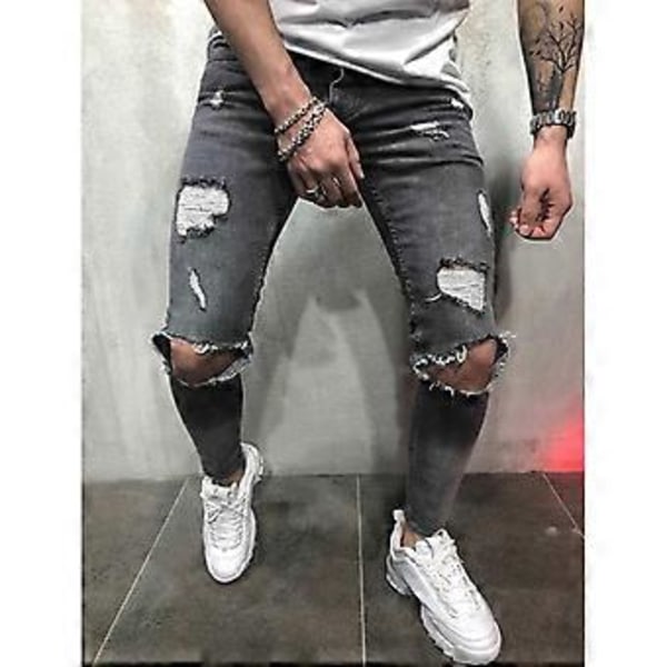 Herre Jeans Nye Ripped Slim-Fitting Herreklær Bukser Herreklær Skinny(XXXL grå)