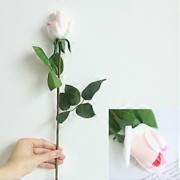 Fuktig Overflate Grønne Blader Imitasjon Rose Bryllup Dekorative Planter Brude Kunstig Rose Blomst Hjem Dekor (Hvit Rosa)