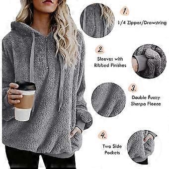 Dame Fuzzy Hættetrøjer Pullover Hyggelig Oversized Lommer Hættetrøje
