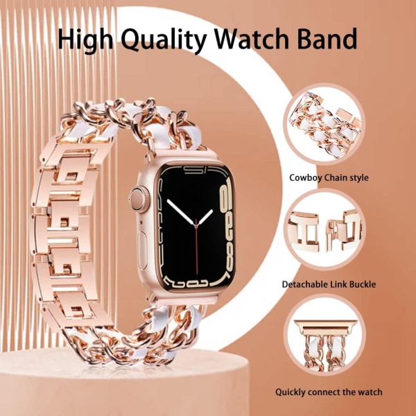 Roseguld vit 38/40/41mm, armband för Apple Watch serie 9/se