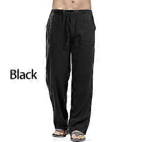 Herr Plus Size Raka Partybyxor Lösa Byxor Linnebyxor Elastisk Midja Mode Casual (4XL svart)