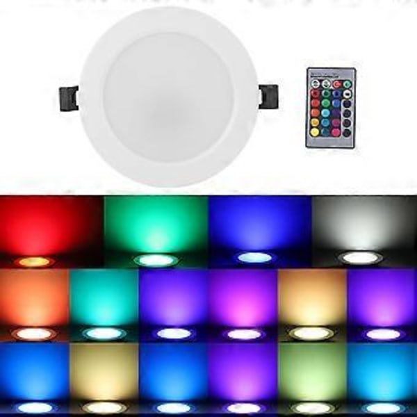 AC85-265V 10W RGB+CW LED Taklampe 16-Fargers Downlight Innfelt Lampe med Fjernkontroll