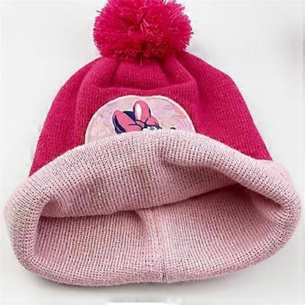 Vintervarm stickad mössa, halsduk och vantar med pompom för små flickor - Frozen Elsa Anna Minnie (D)