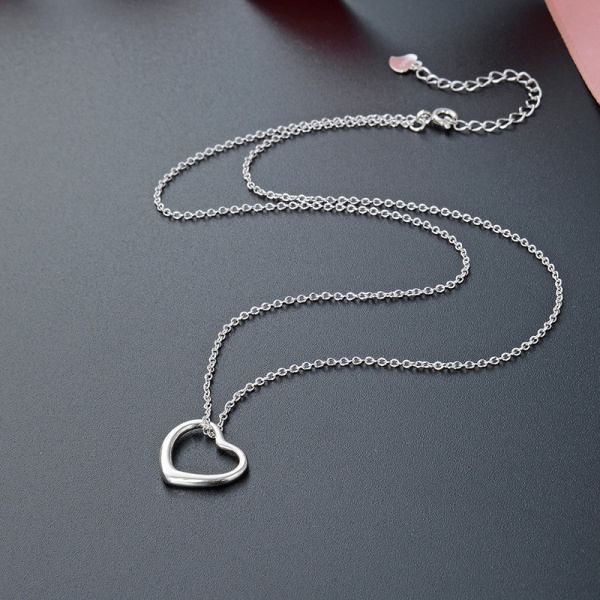 (Vit Guld) 925 Sterling Silver Hjärtformad Halsband
