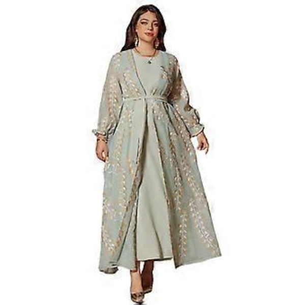 Traditionell Islamisk Damklädesset Moderiktig Ärmlös Lång Klänning och Öppen Kofta 2 Delar Muslimsk Kåpa Grön S(S Grön)