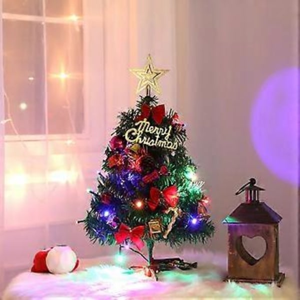 50CM Juletre Pakke med Lys Skrivebord Juletre Oppsett Utstyr Juledekorasjon