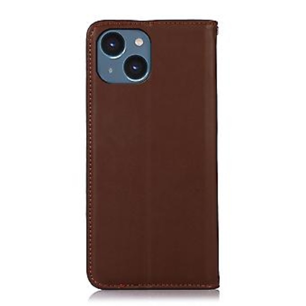 KHAZNEH Nappa Lærtelefonveske for iPhone 15 Plus (Brun)