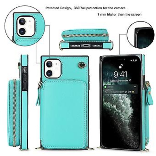Plånboksfunktion Telefonfodral För Iphone 11 Med Kortfack Axelrem Kvinna (Blå)