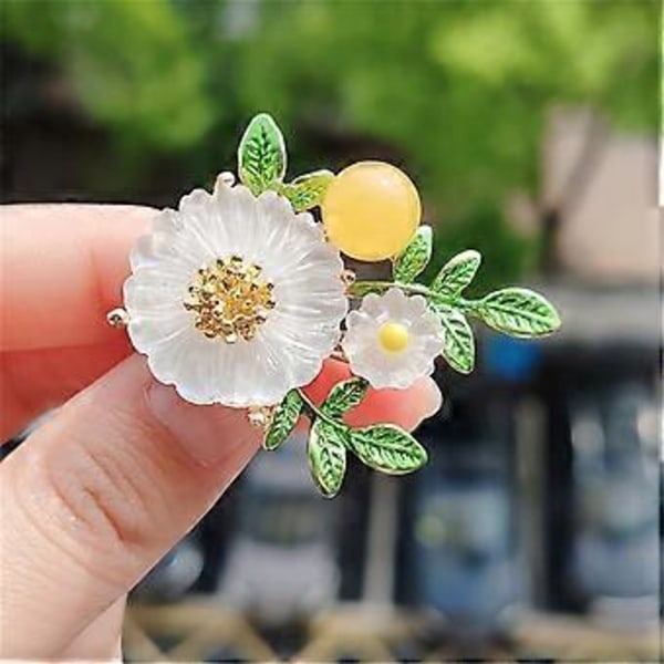 Mode Marguerit Blomst Broche Grønt Blad Solsikke Revers Nål Badge Dame Smykker til Bryllupper og Aftenfester
