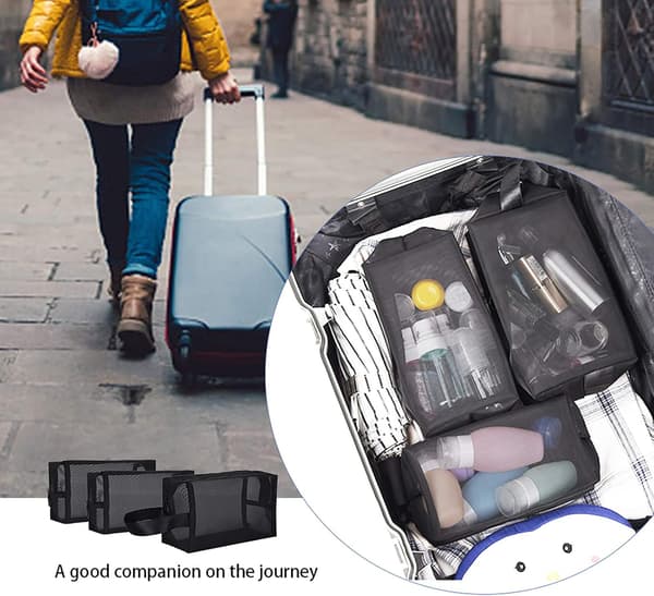 Nylon sminkepung, mesh kosmetikpung med glidelås for menn og kvinner