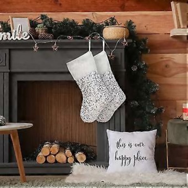 Paljettplysj Julestrømper med Snor Bærbare Julegaveposer Juledekorasjon for Peis og Juletre Dekor