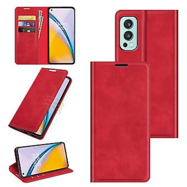 Til OnePlus Nord 2 5G Magnetisk Sugning Læderetui (Rød)