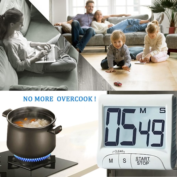 Stor Køkken Timer med Display, Tydelige Tal, Høj Alarm, Magnetisk