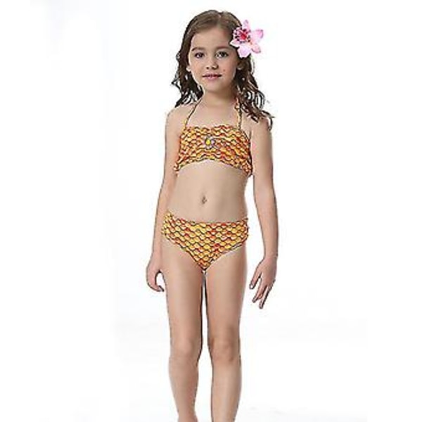 Barnens Baddräkt Flickor Sjöjungfru Svans Bikini Set Baddräkt Baddräkt (7-8 År Orange)