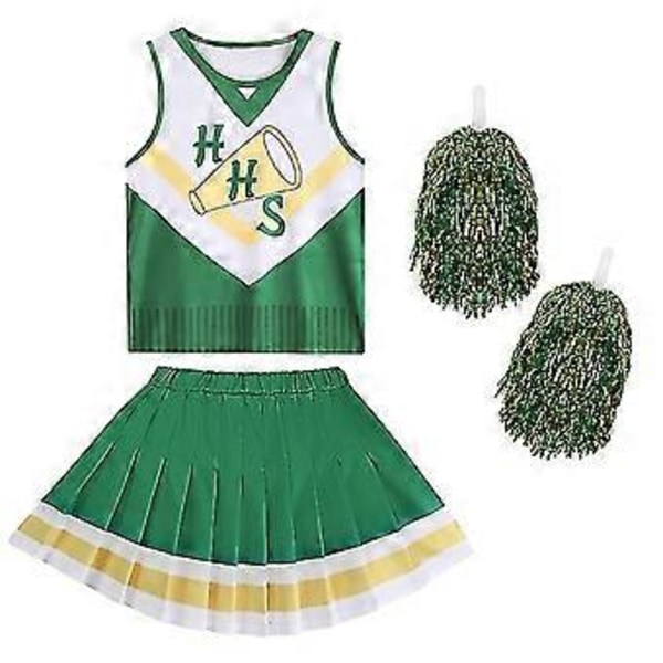 Stranger Things Cheerleader Klänning Outfits Dam Flickor Film Cosplay Söt Grön Klänning Maskerad (150CM)