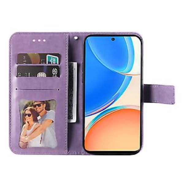 Blomster PU-etui til Honor X8 5g / X6 (Lyselilla)