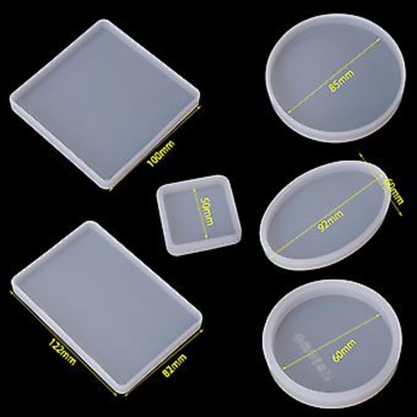 6x DIY Underlägg Form Fyrkantig Rund Silikonform för Tryckplatta Epoxihantverk