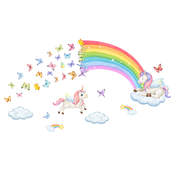 1 stk. Regnbue Unicorn Vægsticker Vægsticker Sommerfugle Sky