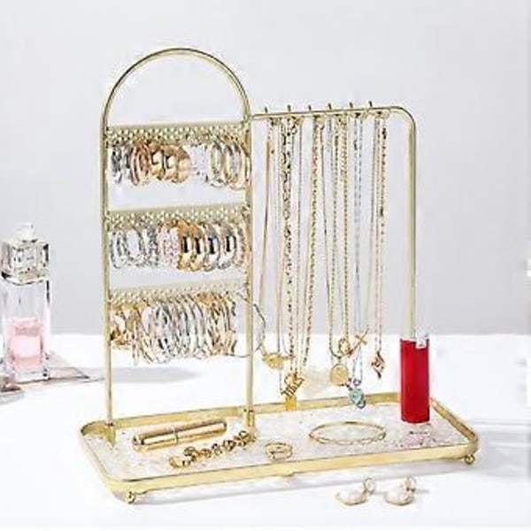 Enkelt och elegant smyckesställ, modernt smyckesställ i metall, robust displayställ för örhängen, armband och halsband, guld (guld)