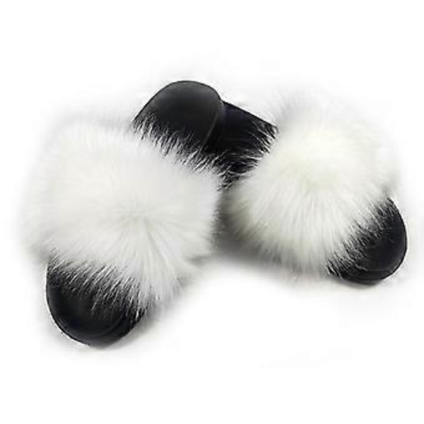 Flerfärgade Damtofflor i Fuskpäls, Söta Tofflor med Öppen Tå, Bekväma Pälssandaler med Fluffig Päls (STORLEK 42-43 1)