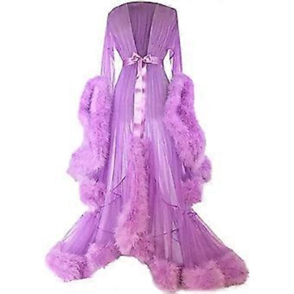 Ny Kvinners Lang Kjole med Slengende Ermer i Fjær, Perfekt for Jenterfest, Rask 2023 (3XL Lavendel)
