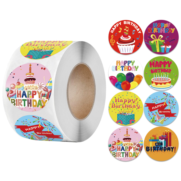 500 runda klistermärken på födelsedagen，Färgglada självhäftande klistermärken