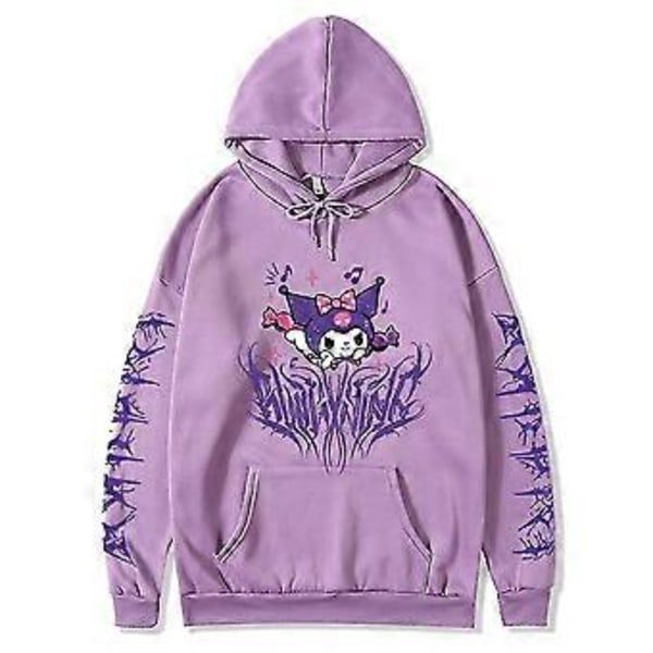 Söpö Kuromi-sarjakuvapainatuksella varustettu collegepaita Anime Kawaii Hupparit Villapaita Topit Cosplay-asu naisille -NMAOV (XL Violetti)