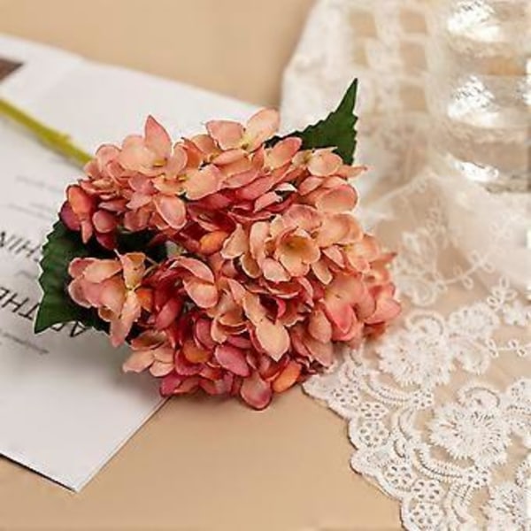 1 Gren Kunstig Blomst Realistisk Udseende Ingen Vanding 6 Grene Simulation Hortensia Bryllupsdekoration Boligindretning (Kaffe)