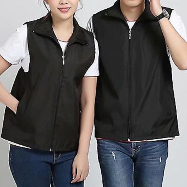 Veste uden ærmer med revers, lommer, lynlåslukning, mesh-foring, udendørs, frivillig, lys farve, slank pasform, arbejdsvest (XL Sort)