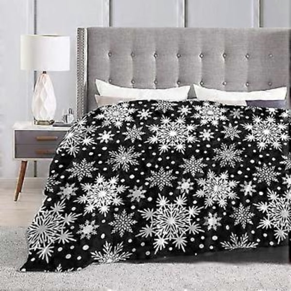 Vinter Snefnug Sort Dækken Super Blødt Varmt Fire Sæsoner Julepynt Ulddækken Til Seng Stol Bil Sofa Soveværelse 152,4 cm X 127,7 cm