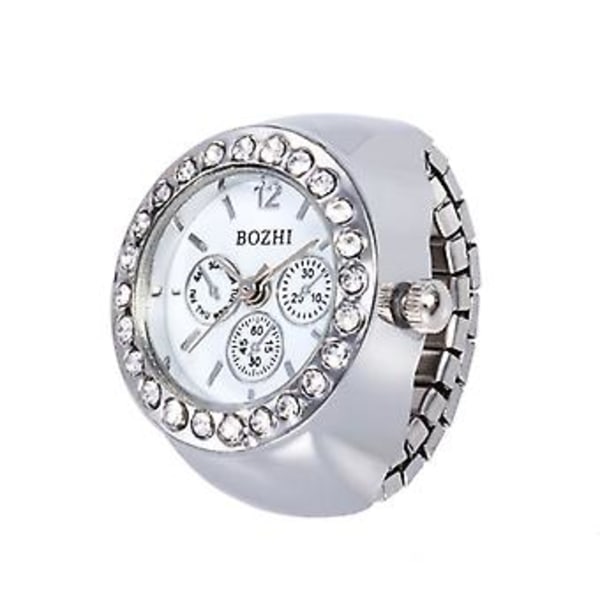 Dam Herr Fingerring Klocka Lyxurtavla Elastiskt Band Kvarts Analog Klocka Gåva (Silver)