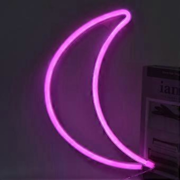 Måne Neonskylt Neonljus Dekorativ Lampa för Sovrum Fest Bar Dekor USB/Batteridriven Rosa