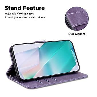 Præget Læderetui Til iPhone 13 Pro Max (Lilla)