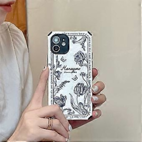 INS Retro Relief Blomst Hvit Telefonveske for iPhone 12 Pro Max 6.7 tommer Mote Blomsterdeksel Silikon Støtsikker Beskyttende Etuier