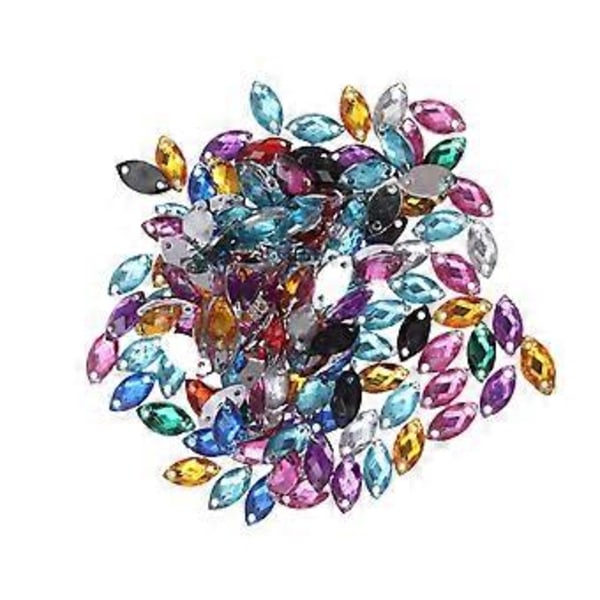 200 st 2 Hål Klassiska Ögonformade Rhinestones Platt Baksida Plast Glas Kristall för Klänning Kläder DIY Hantverk Sömnadstillbehör (Blandade Färger)